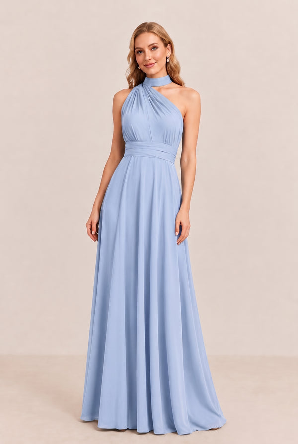 Ice Blue Convertible Stretch Jersey A-Line Bridesmaid Dress