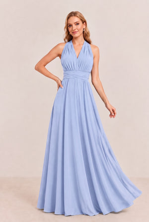 Ice Blue Convertible Stretch Jersey A-Line Bridesmaid Dress