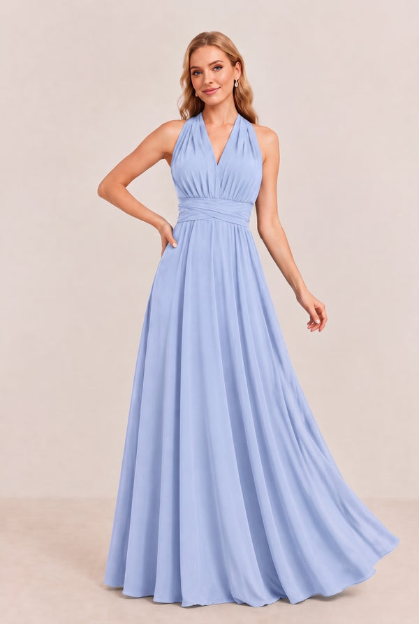 Ice Blue Convertible Stretch Jersey A-Line Bridesmaid Dress