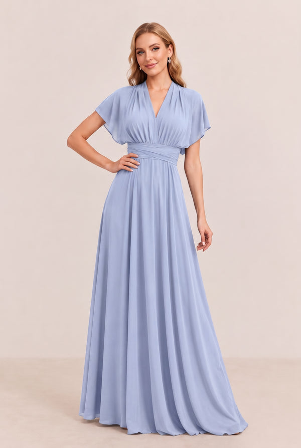 Ice Blue Convertible Stretch Jersey A-Line Bridesmaid Dress