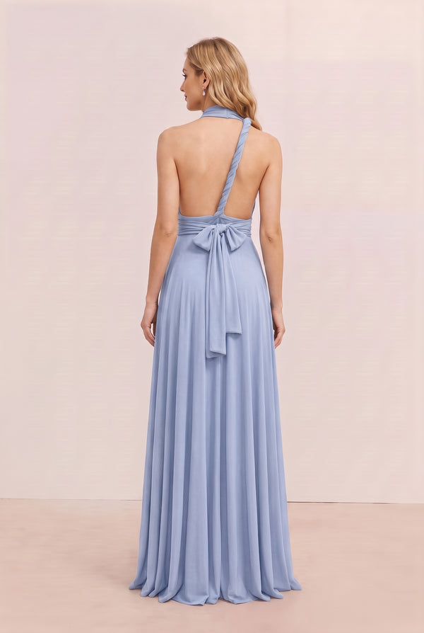 Ice Blue Convertible Stretch Jersey A-Line Bridesmaid Dress