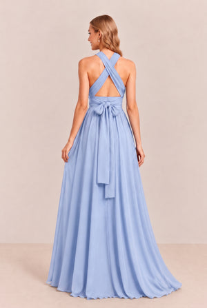 Ice Blue Convertible Stretch Jersey A-Line Bridesmaid Dress