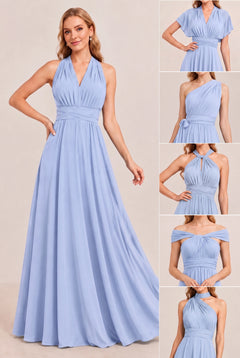 Ice Blue Convertible Stretch Jersey A-Line Bridesmaid Dress