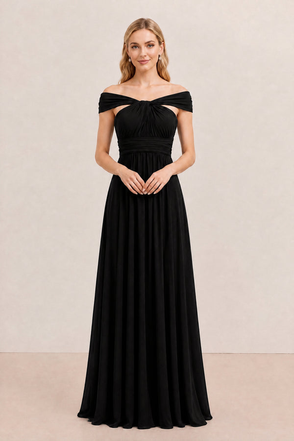 Black Convertible Stretch Jersey A-Line Bridesmaid Dress