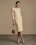 Champagne 3/4-Sleeve Chiffon Sheath Cocktail Dress with Twisted Back Cutout