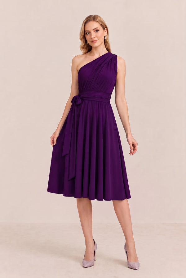 Plum Convertible Stretch Jersey A-Line Cocktail Dress