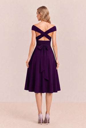 Plum Convertible Stretch Jersey A-Line Cocktail Dress