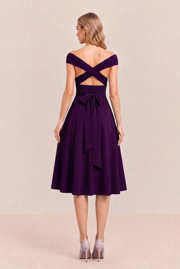 Plum Convertible Stretch Jersey A-Line Cocktail Dress