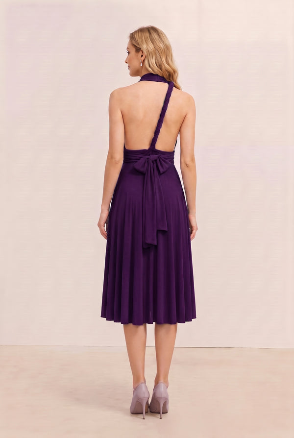 Plum Convertible Stretch Jersey A-Line Cocktail Dress