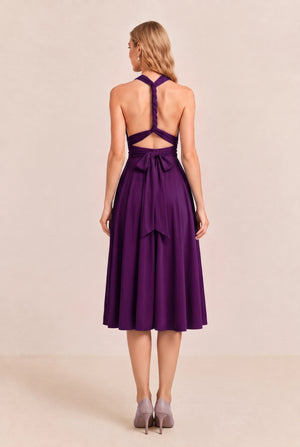 Plum Convertible Stretch Jersey A-Line Cocktail Dress