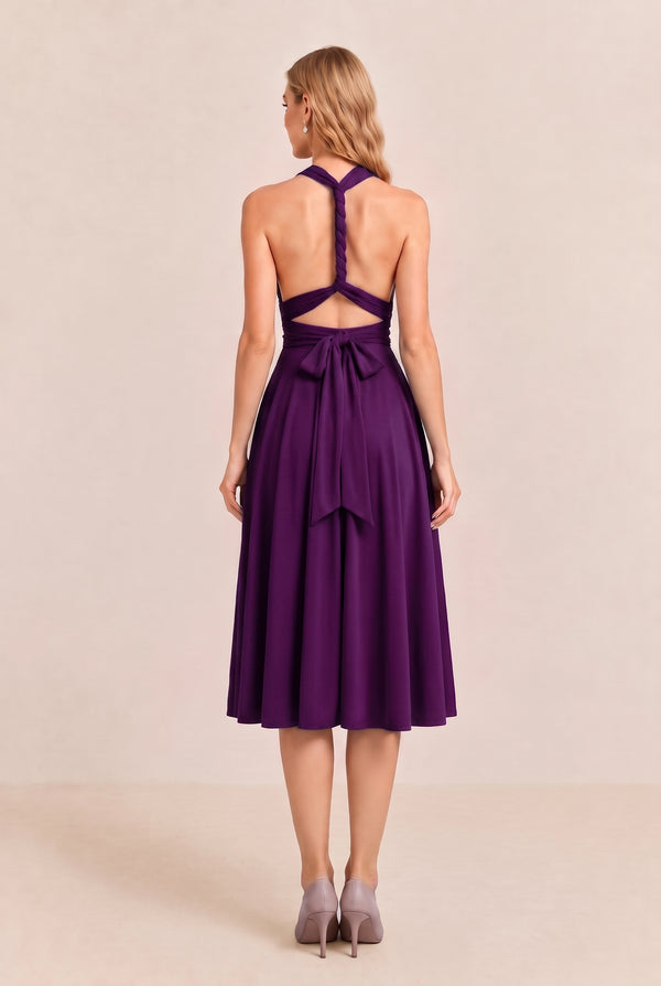 Plum Convertible Stretch Jersey A-Line Cocktail Dress