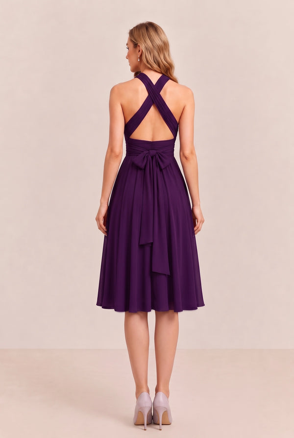 Plum Convertible Stretch Jersey A-Line Cocktail Dress