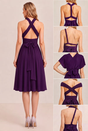 Plum Convertible Stretch Jersey A-Line Cocktail Dress