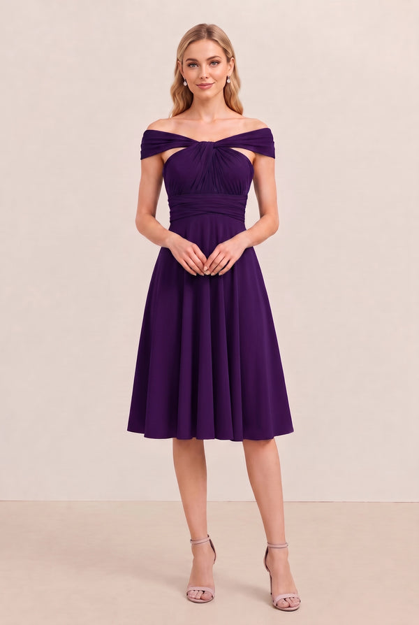 Plum Convertible Stretch Jersey A-Line Cocktail Dress