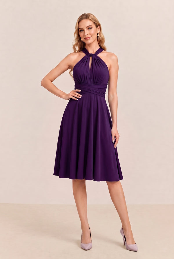Plum Convertible Stretch Jersey A-Line Cocktail Dress