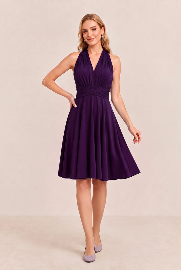 Plum Convertible Stretch Jersey A-Line Cocktail Dress