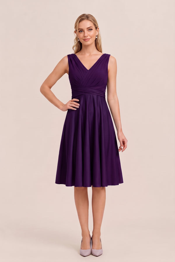 Plum Convertible Stretch Jersey A-Line Cocktail Dress
