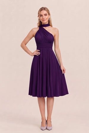 Plum Convertible Stretch Jersey A-Line Cocktail Dress