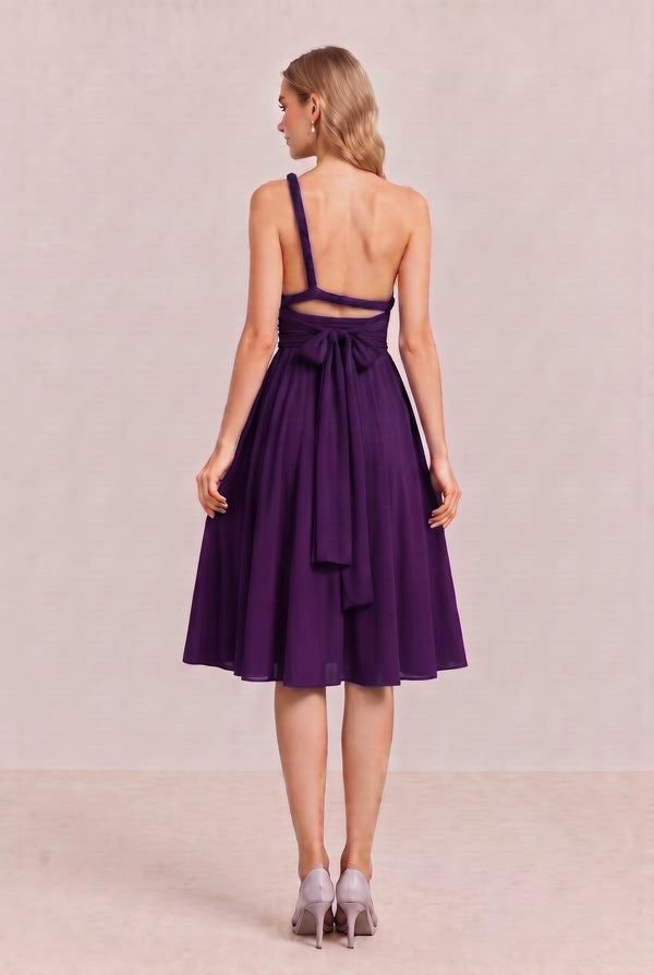 Plum Convertible Stretch Jersey A-Line Cocktail Dress