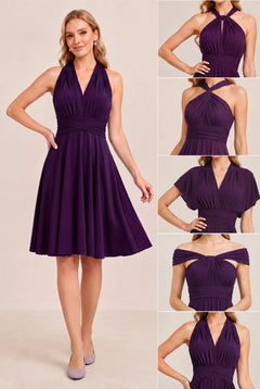 Plum Convertible Stretch Jersey A-Line Cocktail Dress