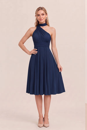 Navy Convertible Stretch Jersey A-Line Cocktail Dress