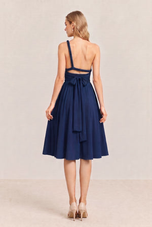 Navy Convertible Stretch Jersey A-Line Cocktail Dress