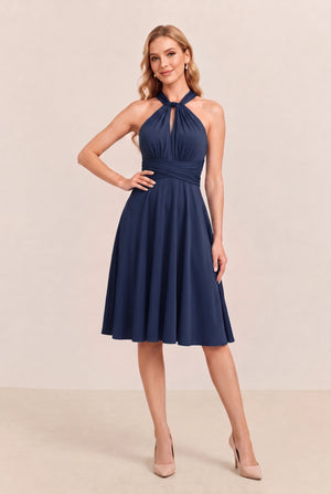 Navy Convertible Stretch Jersey A-Line Cocktail Dress