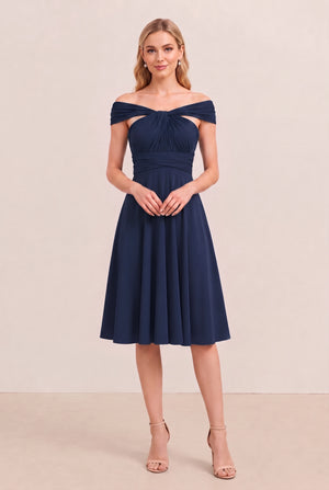 Navy Convertible Stretch Jersey A-Line Cocktail Dress