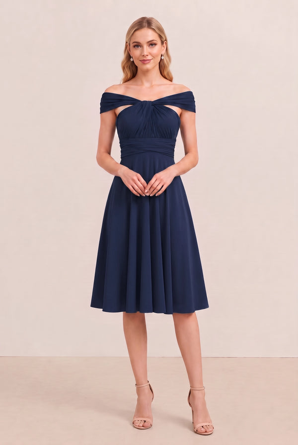 Navy Convertible Stretch Jersey A-Line Cocktail Dress