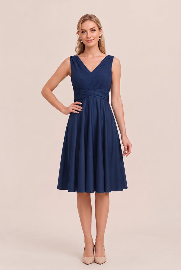 Navy Convertible Stretch Jersey A-Line Cocktail Dress