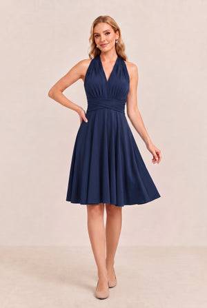 Navy Convertible Stretch Jersey A-Line Cocktail Dress