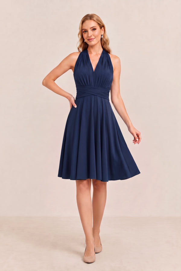 Navy Convertible Stretch Jersey A-Line Cocktail Dress