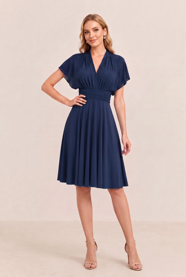 Navy Convertible Stretch Jersey A-Line Cocktail Dress