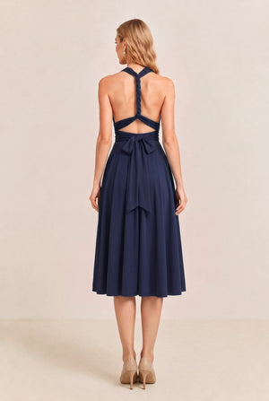 Navy Convertible Stretch Jersey A-Line Cocktail Dress