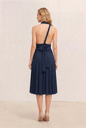 Navy Convertible Stretch Jersey A-Line Cocktail Dress