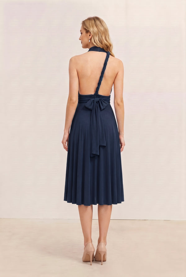 Navy Convertible Stretch Jersey A-Line Cocktail Dress