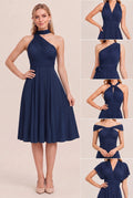 Navy Convertible Stretch Jersey A-Line Cocktail Dress