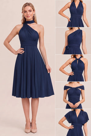 Navy Convertible Stretch Jersey A-Line Cocktail Dress
