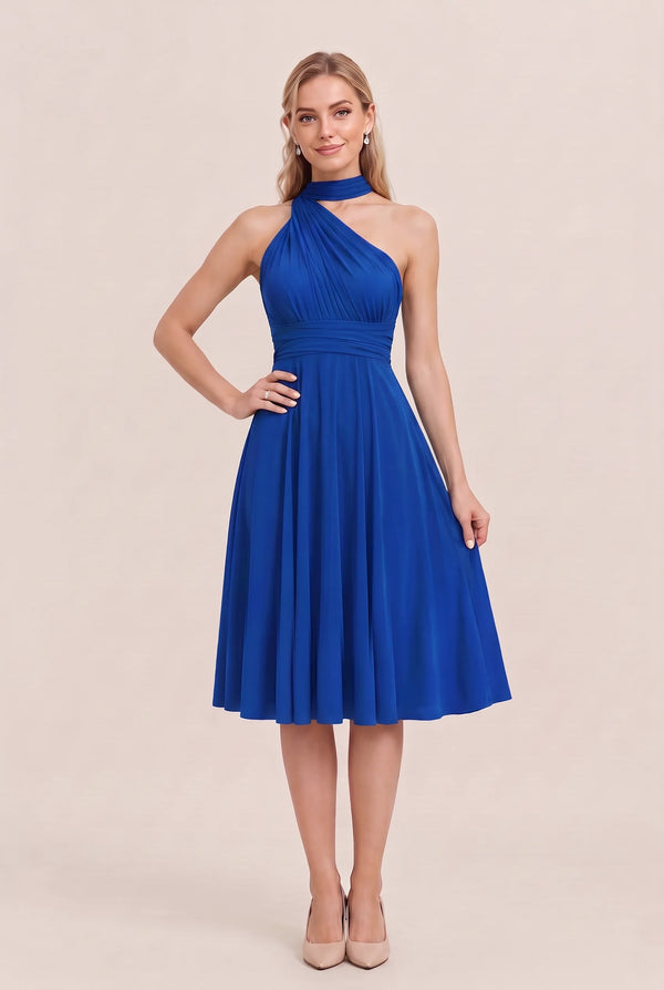 Royal Blue Convertible Stretch Jersey A-Line Cocktail Dress