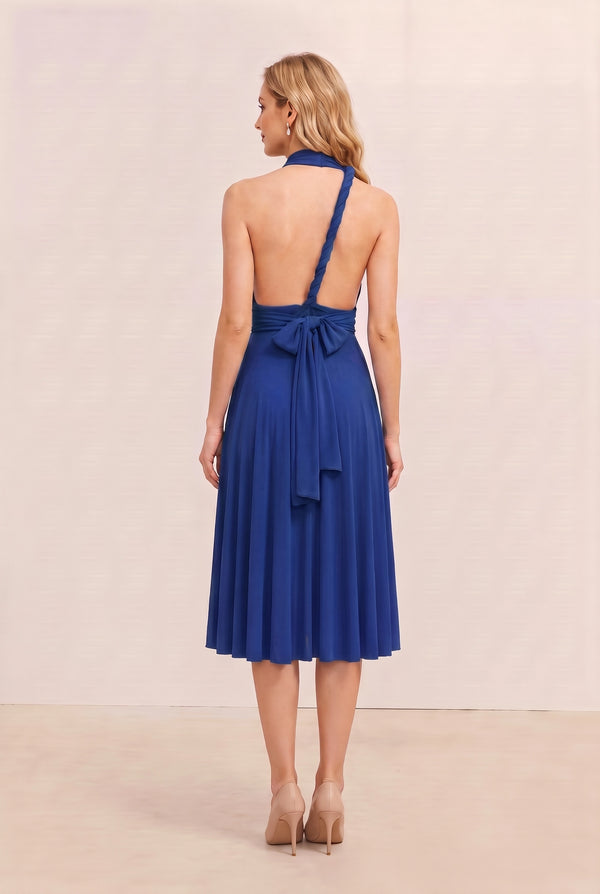 Royal Blue Convertible Stretch Jersey A-Line Cocktail Dress