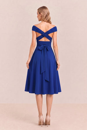 Royal Blue Convertible Stretch Jersey A-Line Cocktail Dress