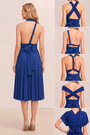 Royal Blue Convertible Stretch Jersey A-Line Cocktail Dress