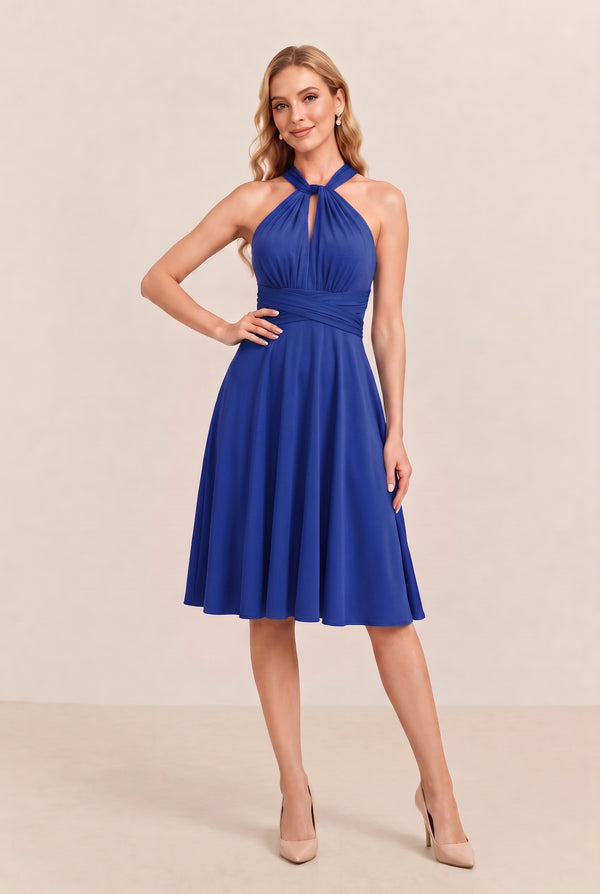 Royal Blue Convertible Stretch Jersey A-Line Cocktail Dress
