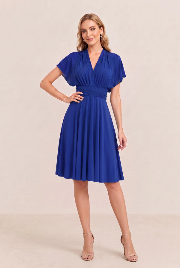 Royal Blue Convertible Stretch Jersey A-Line Cocktail Dress