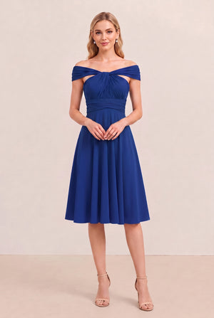 Royal Blue Convertible Stretch Jersey A-Line Cocktail Dress