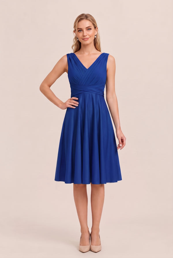 Royal Blue Convertible Stretch Jersey A-Line Cocktail Dress