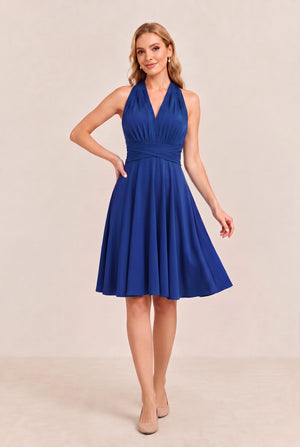 Royal Blue Convertible Stretch Jersey A-Line Cocktail Dress