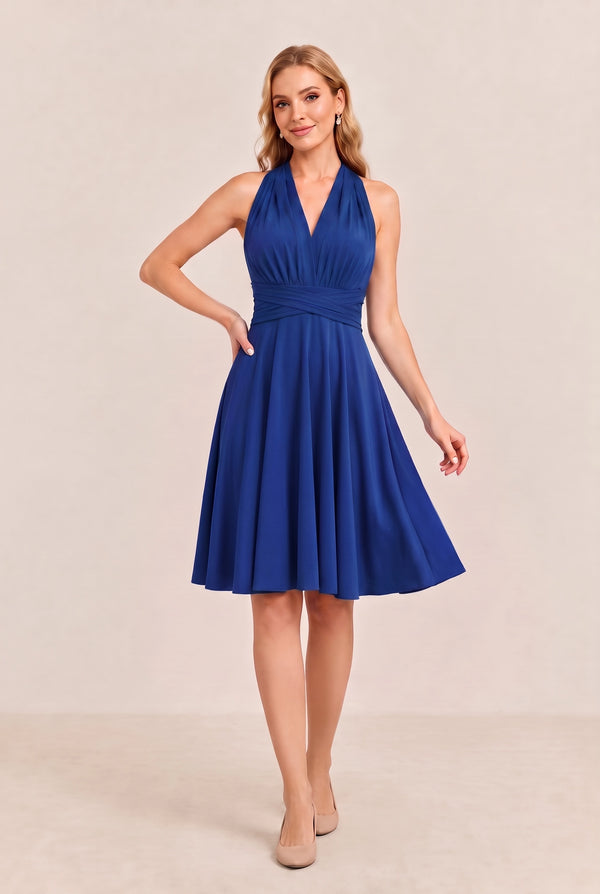 Royal Blue Convertible Stretch Jersey A-Line Cocktail Dress