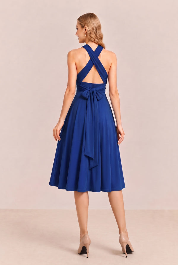 Royal Blue Convertible Stretch Jersey A-Line Cocktail Dress