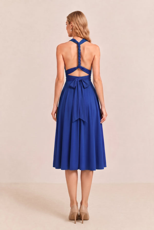 Royal Blue Convertible Stretch Jersey A-Line Cocktail Dress